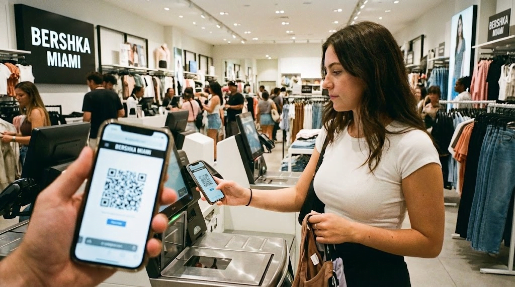 Self-checkout kiosks will allow Miami shoppers to purchase items in seconds using the Bershka app.