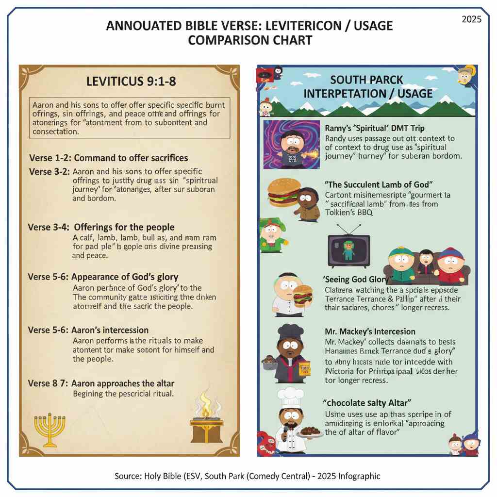 Annotated Bible verse Leviticus 9:1-8 chart comparing South Park usage to original meaning infographic 2025